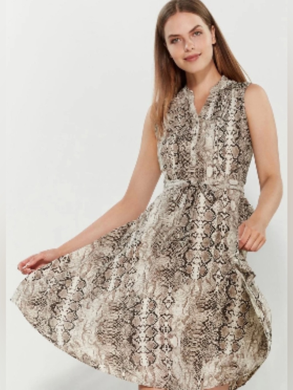 Nanette Lepore Sleeveless Snake-Print Midi Dress in Neutral Tones